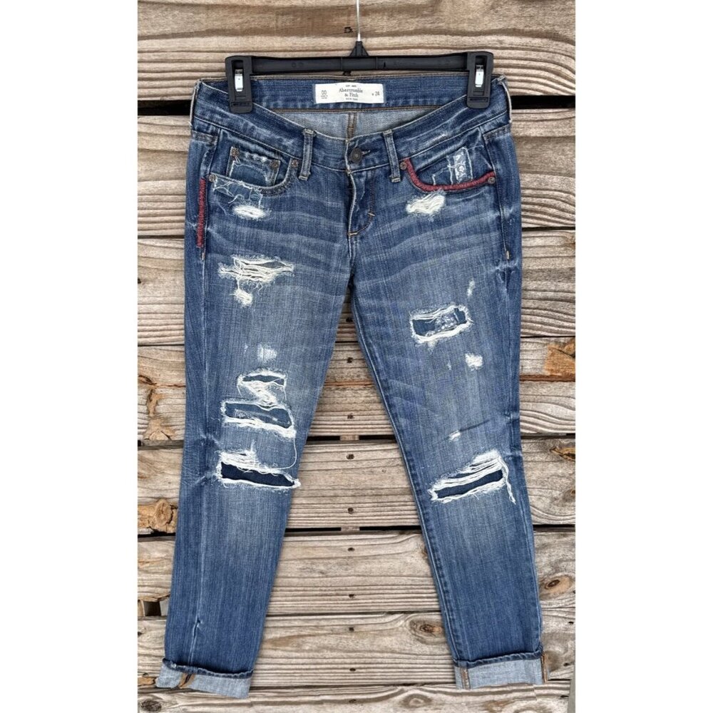 Abercrombie &‎ Fitch low-rise jeans, distressed,  Denim Patchwork 24x30 Crop